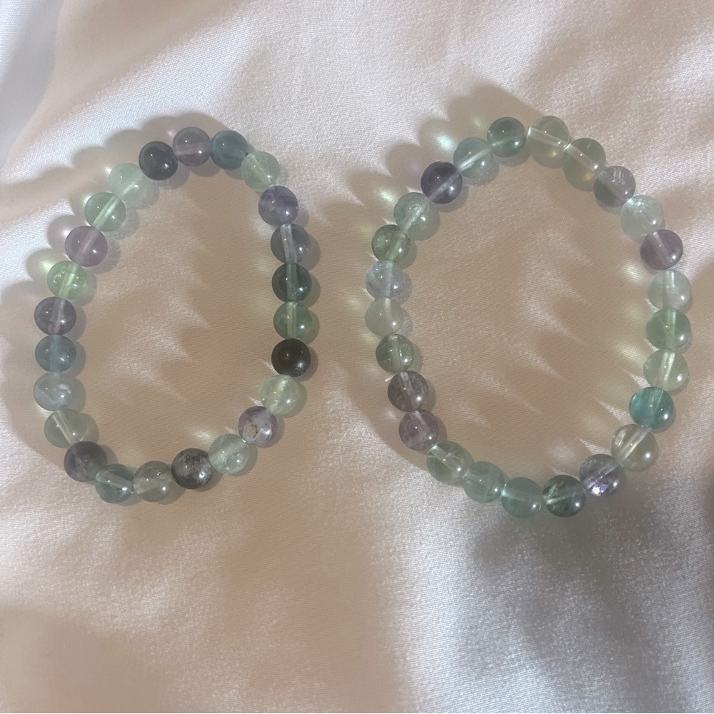 Fluorite Genuine Real Stone Stretch Beaded Bracelets Handmade Green Purple New - Picture 2 of 11